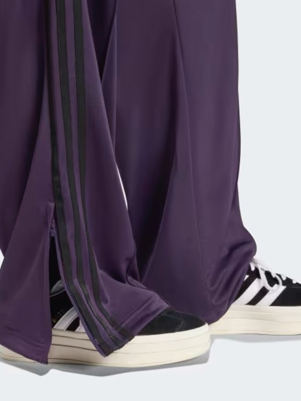 adidas Deep Purple Wide-Leg Track Pants with Black Side Stripes - Picture 4 of 9